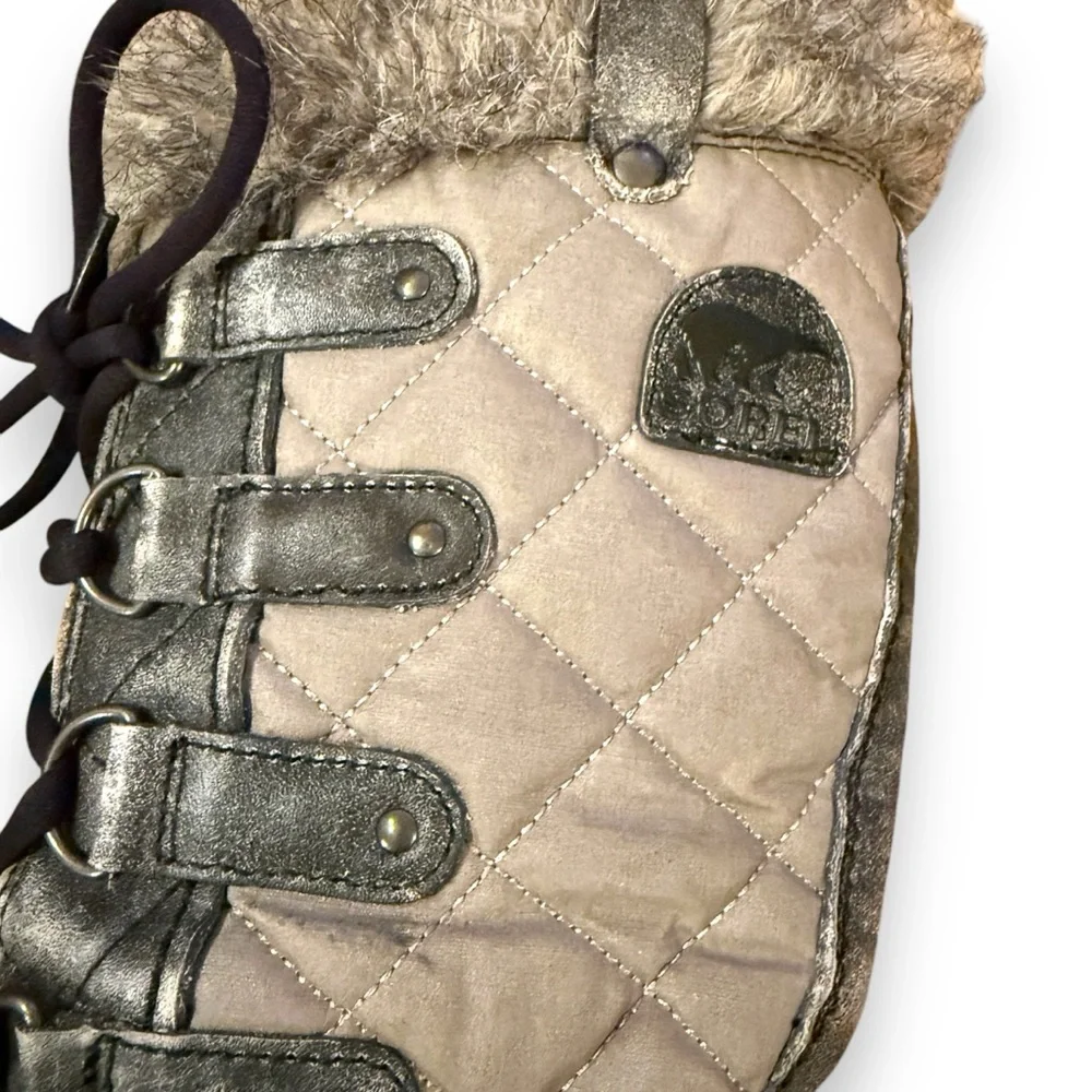 Sorel Tofino Tall Gray Waterproof Lace Up Distressed Faux‎ Fur Snow Boots Sz 7.5